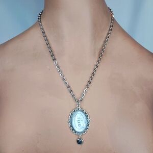 Distressed Manga Speech Bubble You Saved Me Pendant in Silver Frame with Heart.